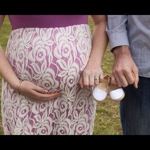 Pink blush lace maternity maxi dress